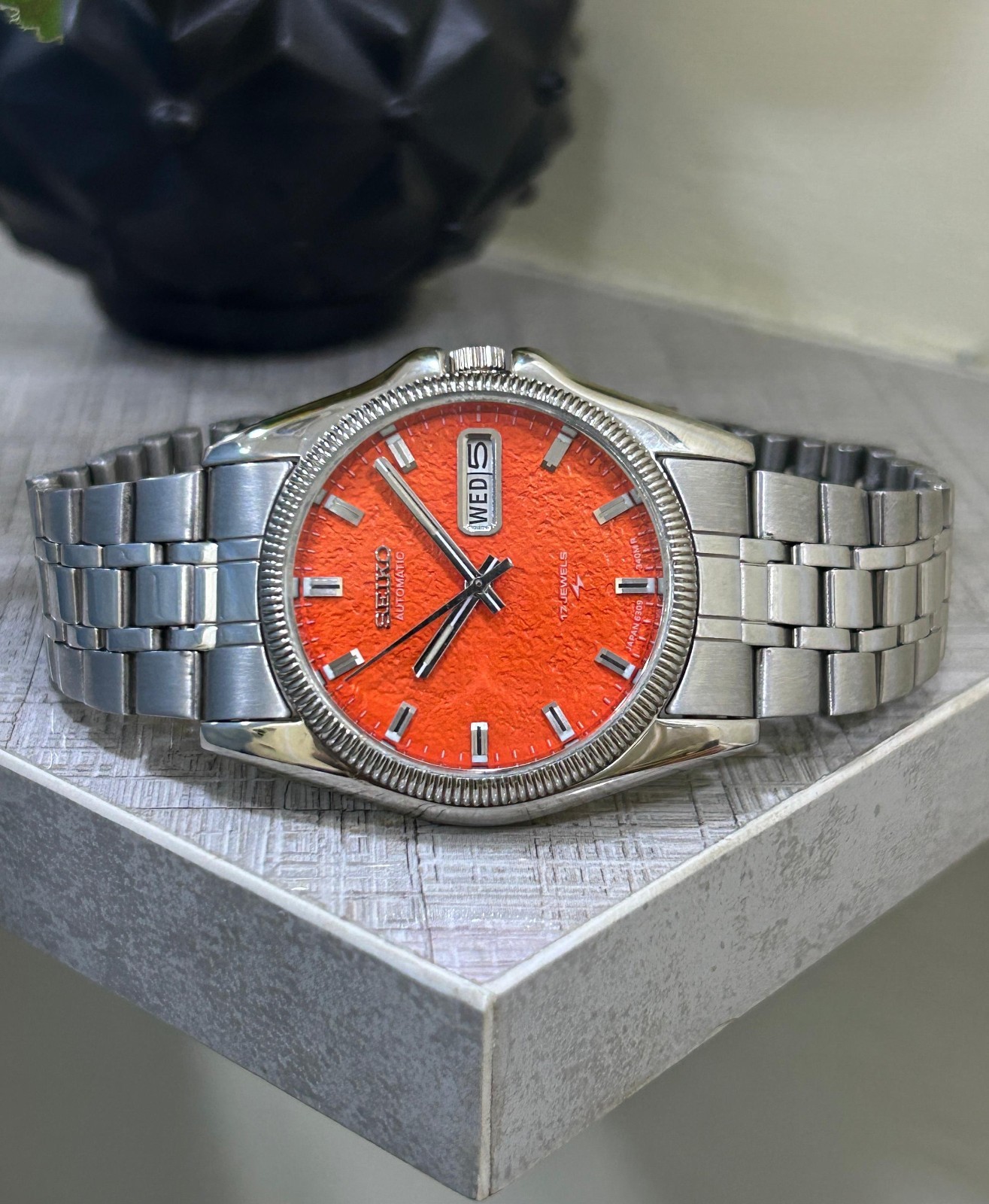 Seiko 5 Automatic Orange Red Dial Mens Watch Japan Made 6309