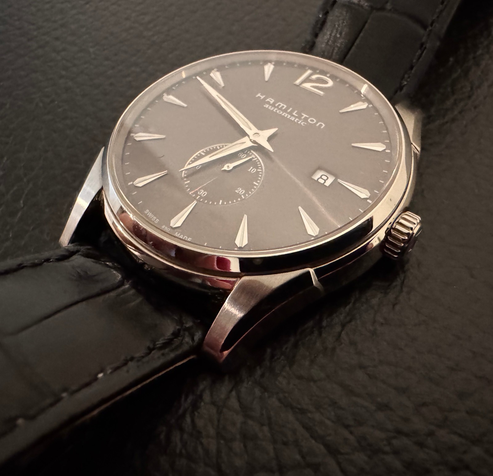 Hamilton Jazzmaster Small Second Automatic Black Strap Box and Papers H38655785