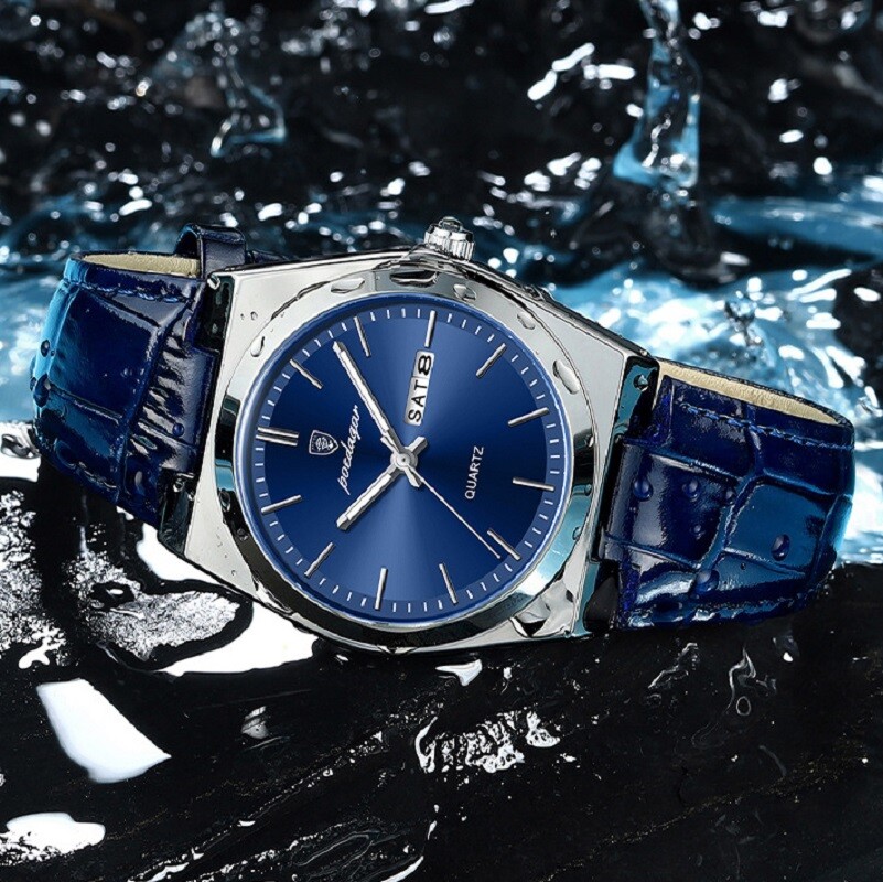POEDAGAR Fashion Analog Men Watch Waterproof Luminous Leather Quartz Wristwatch