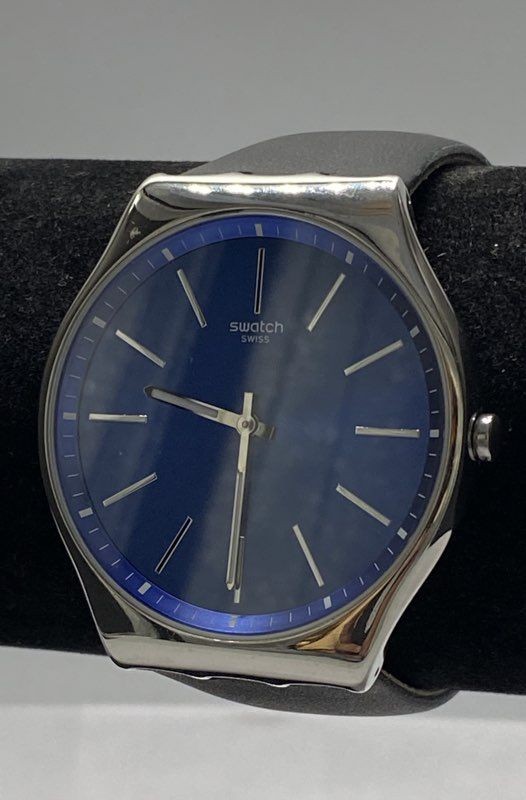 Swatch Irony Stainless Steel Blue Dial Quartz Men’s Watch 41mm Black Leather