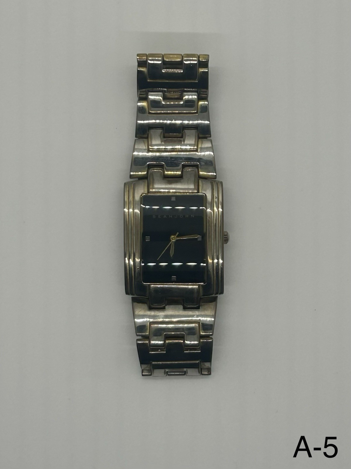 Sean John Quartz Rectangle Silver Stainless Steel Analog Wristwatch Black Dial