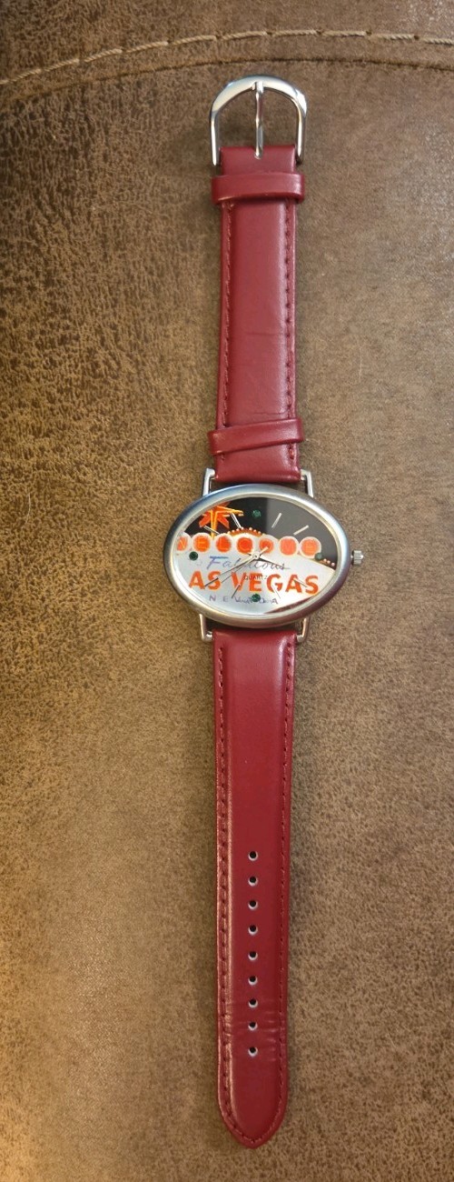 Vintage Welcome To Las Vegas Quartz Watch Silver Oval Japan Movt