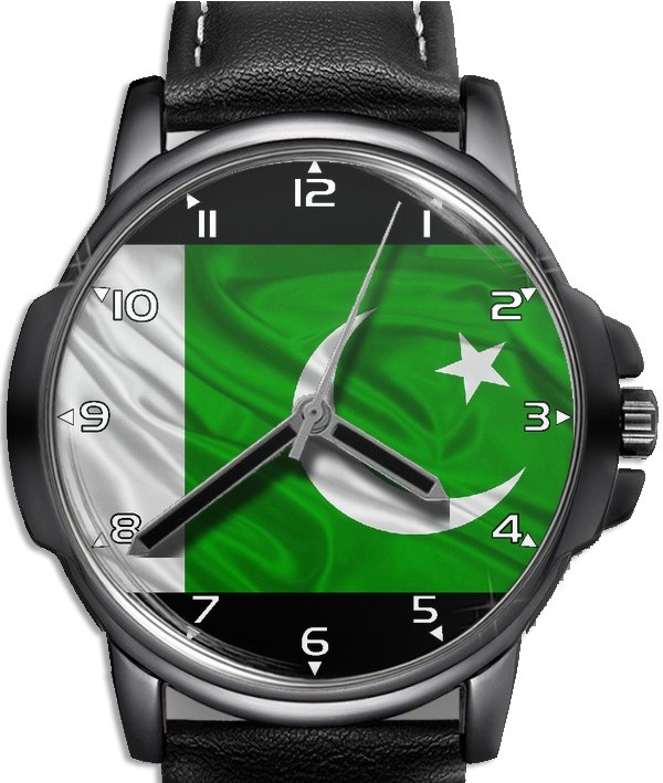 Pakistan Pakistani Flag Collectable Leather Strap Big Dial Gift Wrist Watch