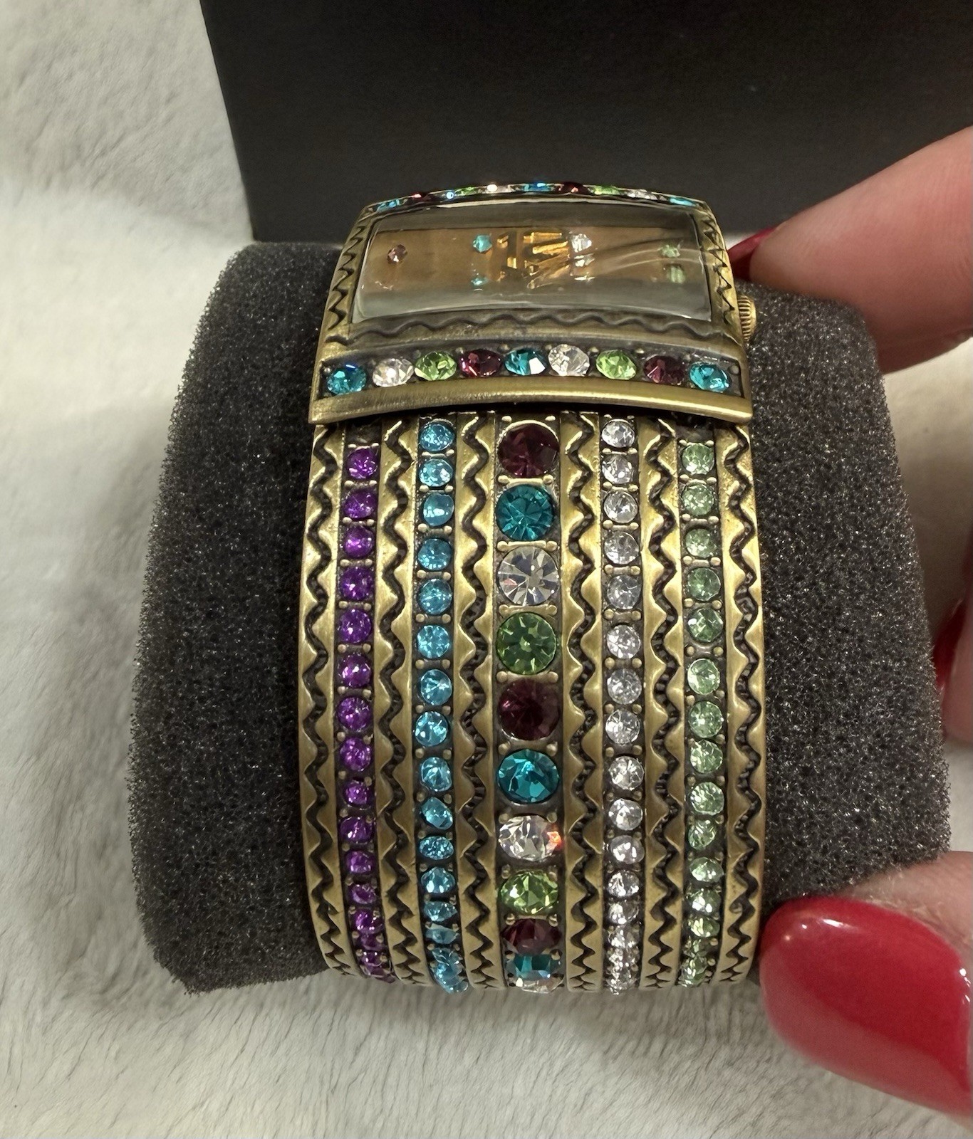 Heidi Daus Multi Color Swarovski Cuff Wristwatch Needs Battery W/PLASTIC! NIB