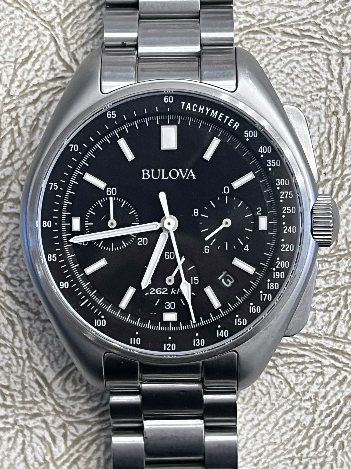 Bulova Lunar Pilot Mens Chronograph 96b258 Silver Tone Stainless Steel Watch