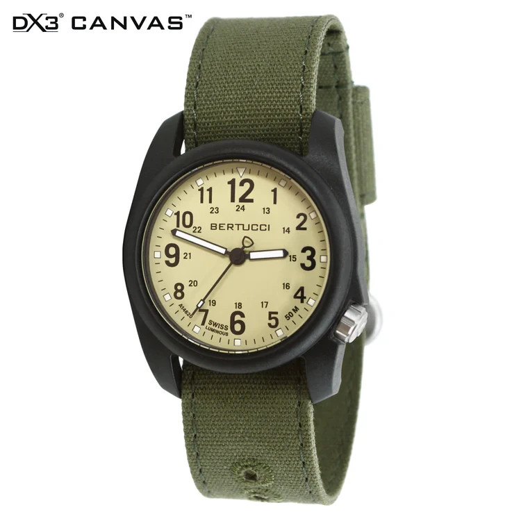 BERTUCCI DX3 Canvas Watch #11093 Saguaro Dial, Black Case, Evergreen Band
