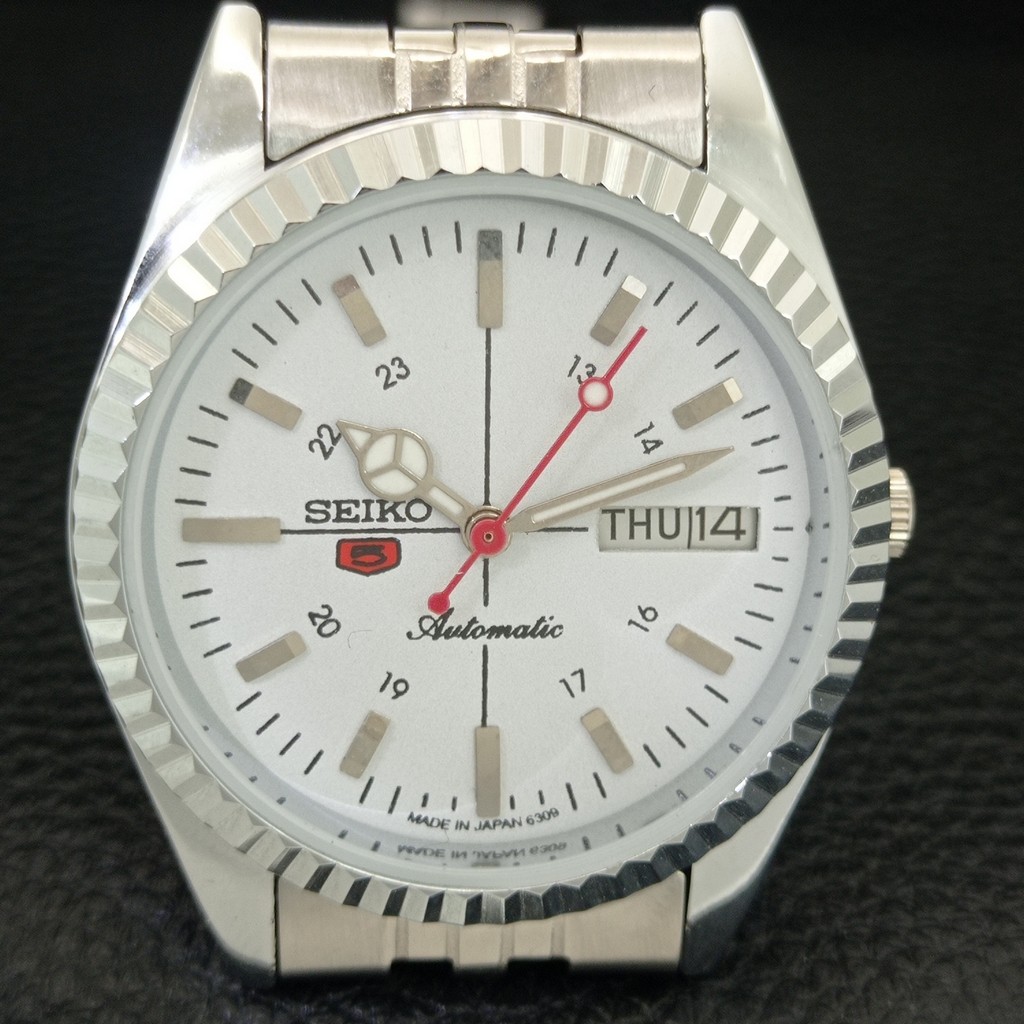VINTAGE REFURBISHED SEIKO 5 AUTOMATIC 6309A JAPAN MENS WHITE WATCH a442812-4