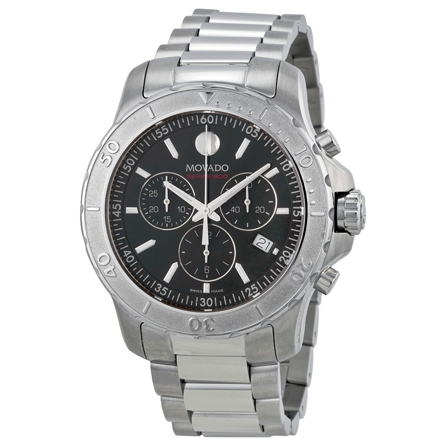 Movado Series 800 Black Dial Silver Bezel SS Chronograph Watch – Model # 2600110