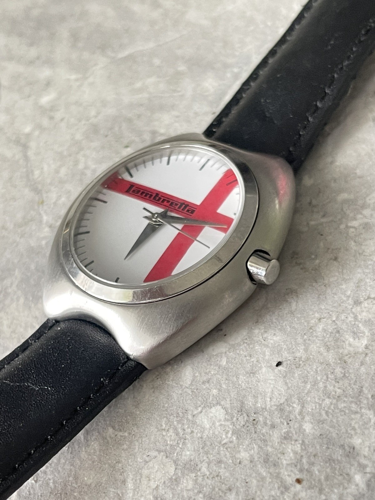 Lambretta Steel Watch Black & Red 5atm Black Leather Strap Milio Series 130