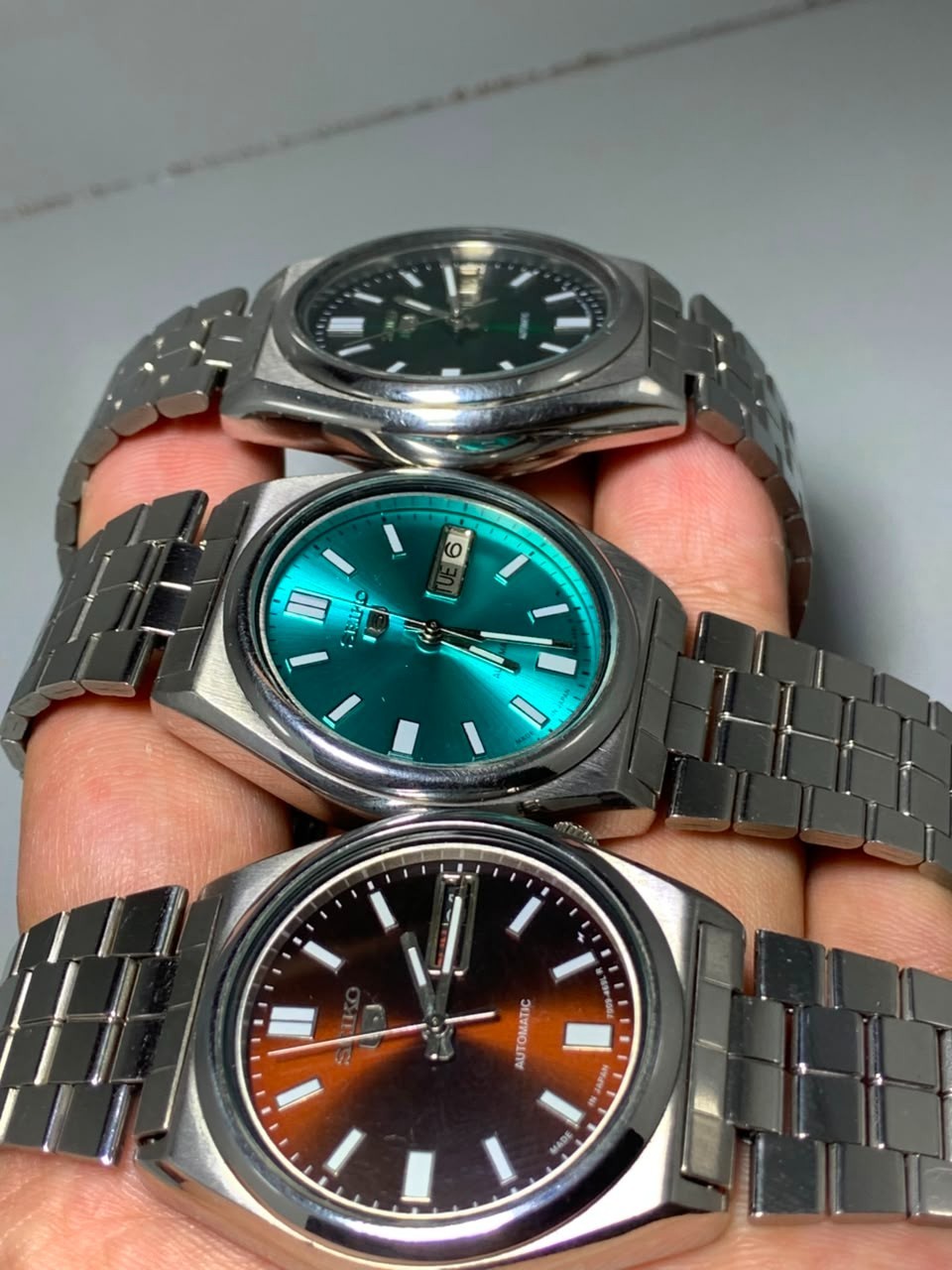 Vintage Seiko 5 Automatic Lot of 3 Tiffany Blue Maroon Green Dial Watches