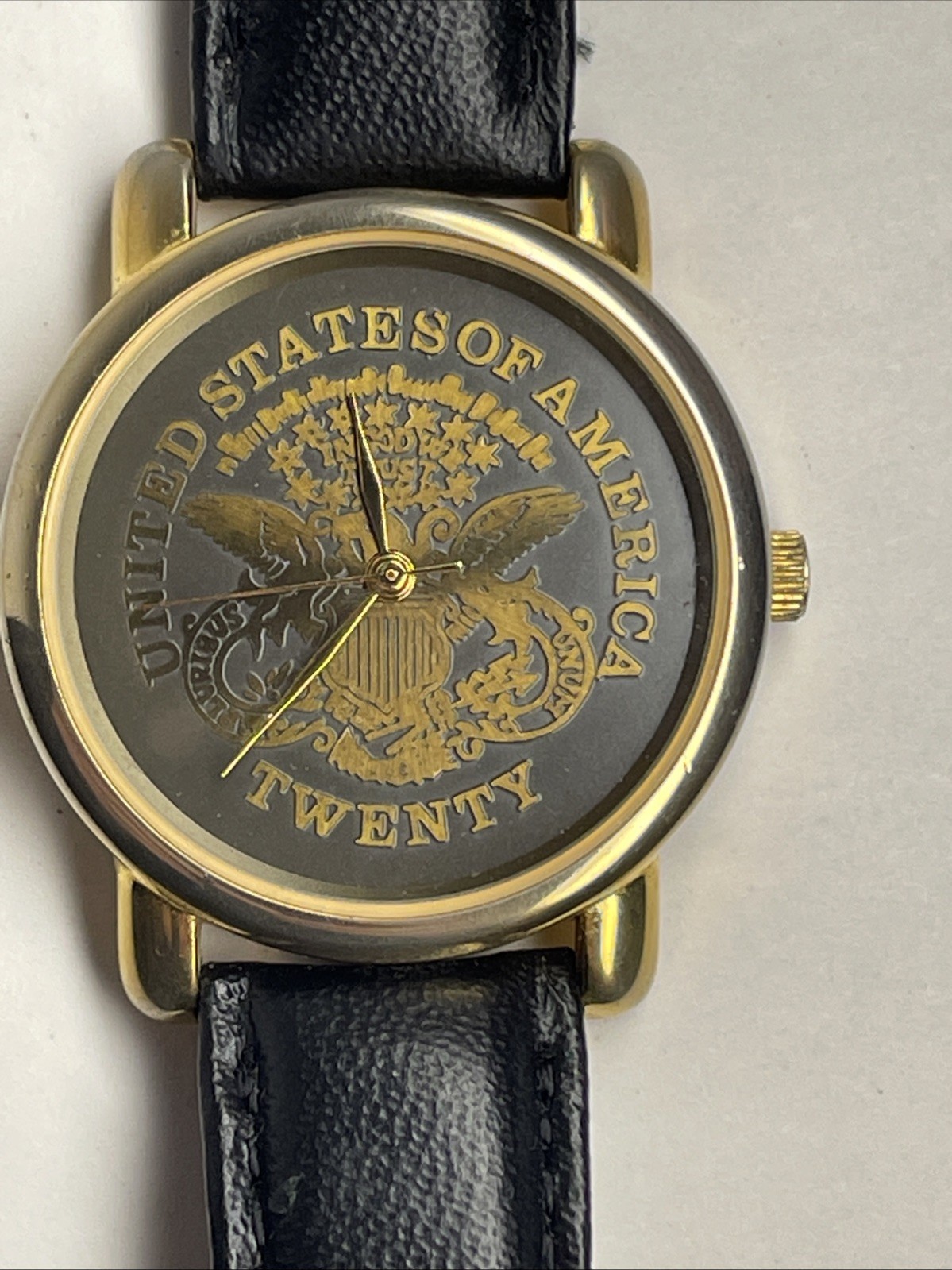 Mens Watch United States American $20 Coin Quartz Japanese Movement GP 33mm