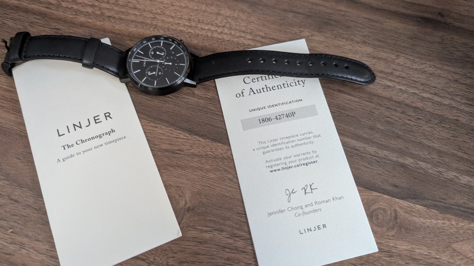 Rare Linjer Chrono Black Dial Quartz Watch – Sleek Minimalist Design! w/box&card