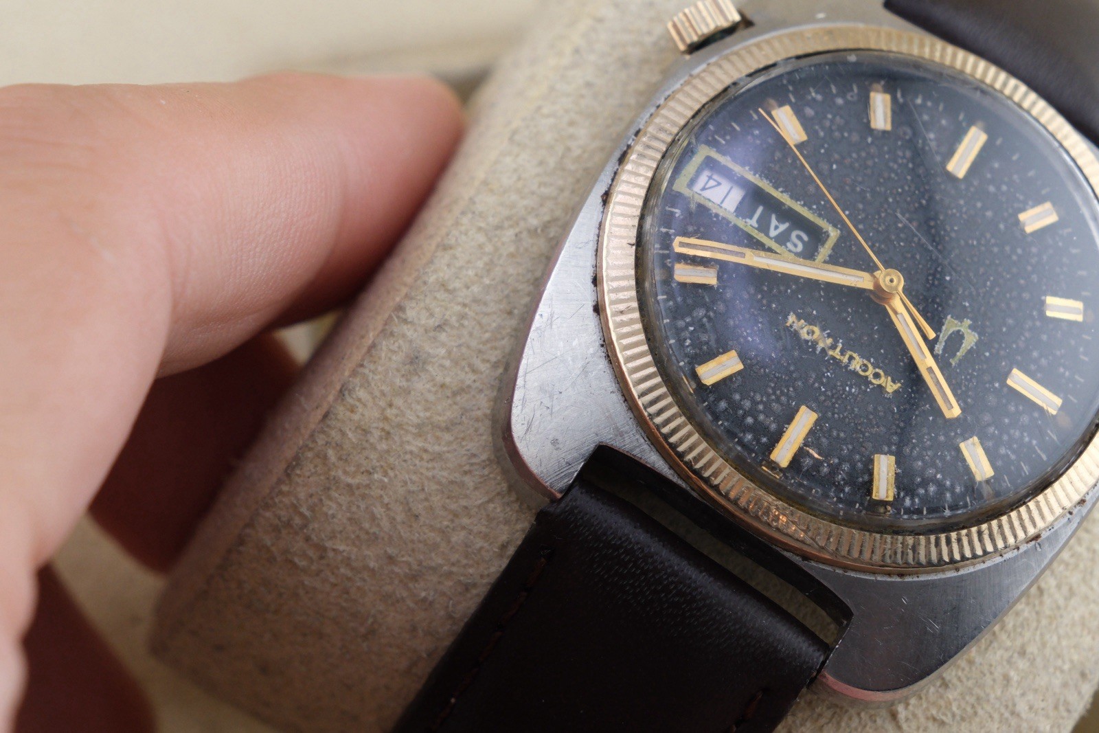 1972 bulova accutron Timeworn Black Dial, Running. Insane Patina