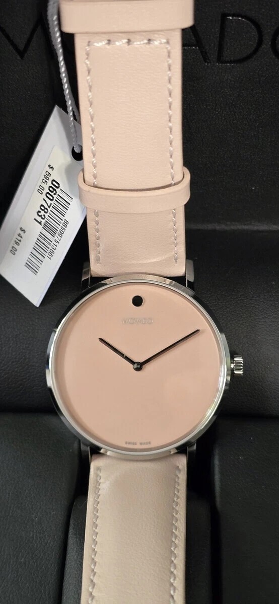 MOVADO SIGNATURE 0607831 MUTED PINK LEATHER STRAP STAINLESS CASE WATCH