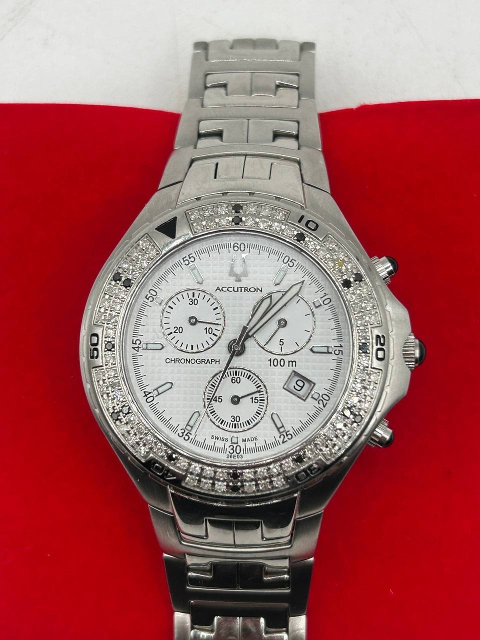 Bulova Accutron Men’s Watch Chrono Real Diamonds All S/S Swiss 26E03 PH9