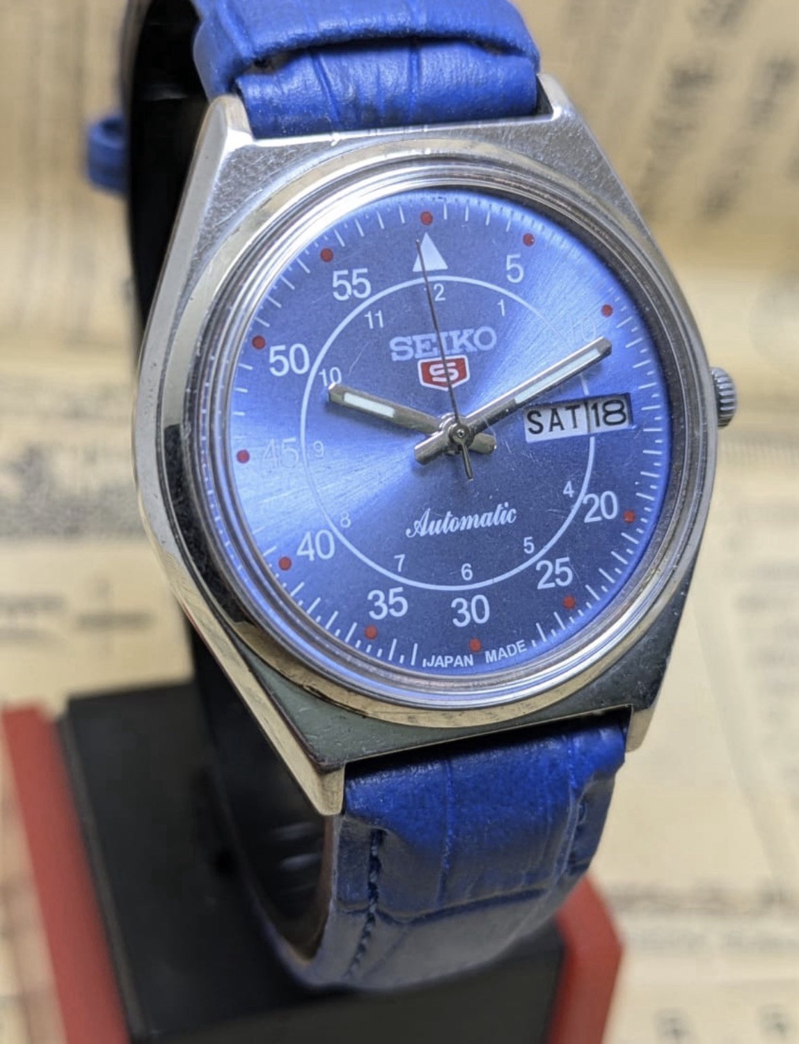 Vintage Seiko 5 Automatic 21 Jewels 6309 Men’s Wrist Watch Japan Made Blue Dial