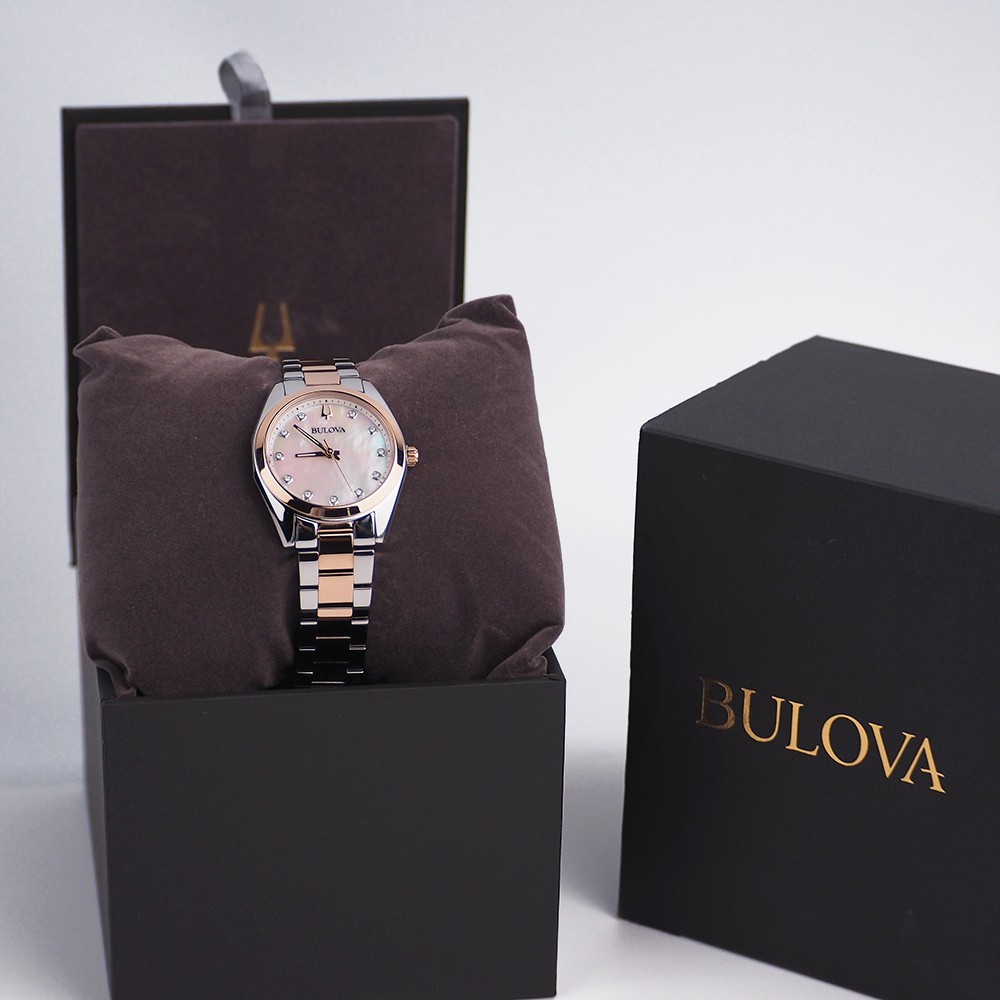 Bulova Surveyor Diamond 98P207 Mother of Pearl Dial Rose Gold Band Women’s Watch