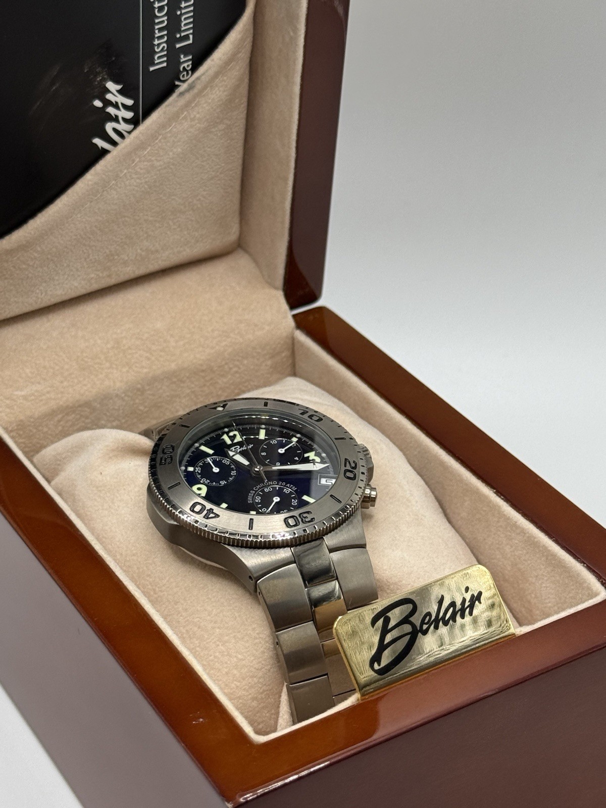 Belair All Titanium Swiss Chronograph Blue Dial 20 ATM G10.211 Mens watch
