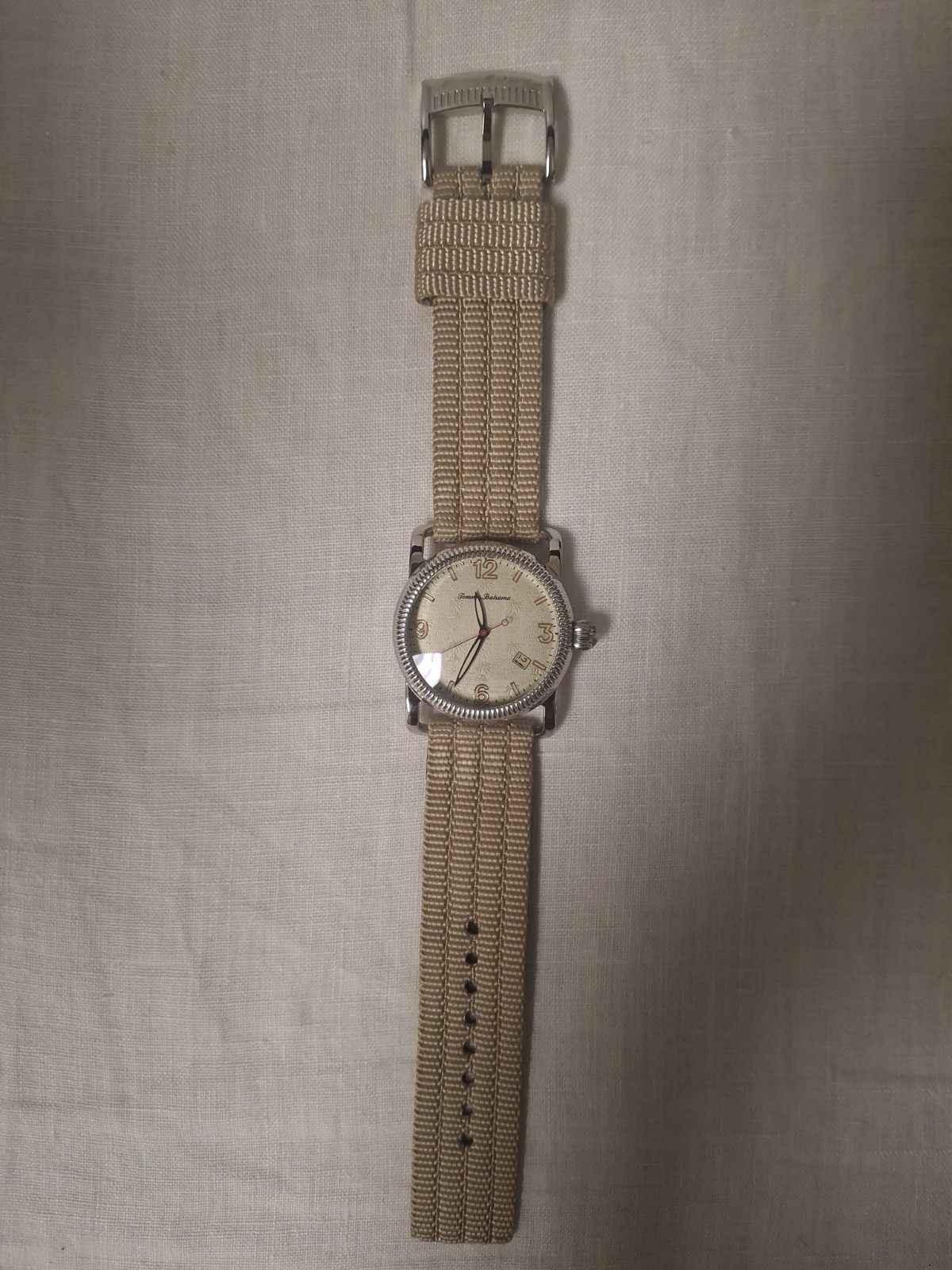 Tommy Bahama Quartz Analog Textured Beige Dial Date Watch Beige Strap 34mm