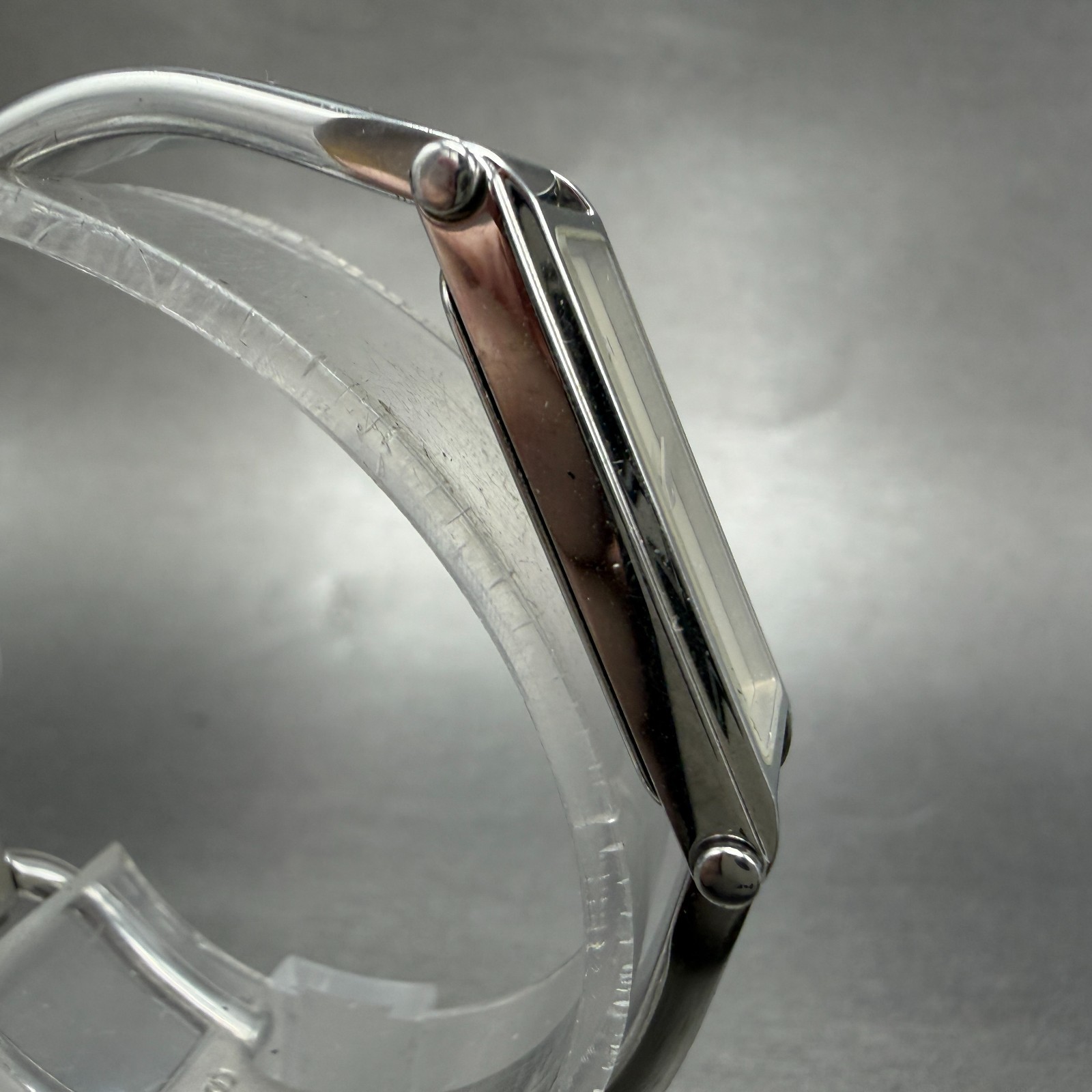 Gucci 1500L Tank Watch Women 12mm Black Dial Steel Rectangle Bangle New batt Box