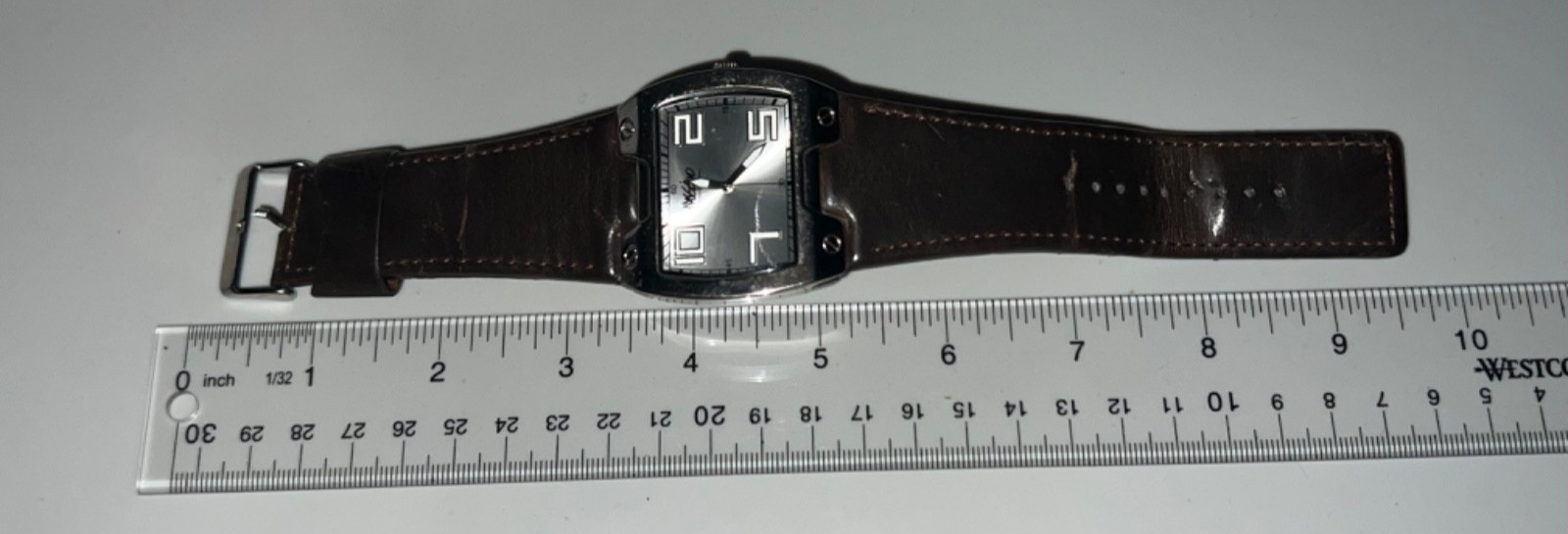 Vintage MOSSIMO 90072 Men’s Retro Wide Leather Brown Cuff Watch