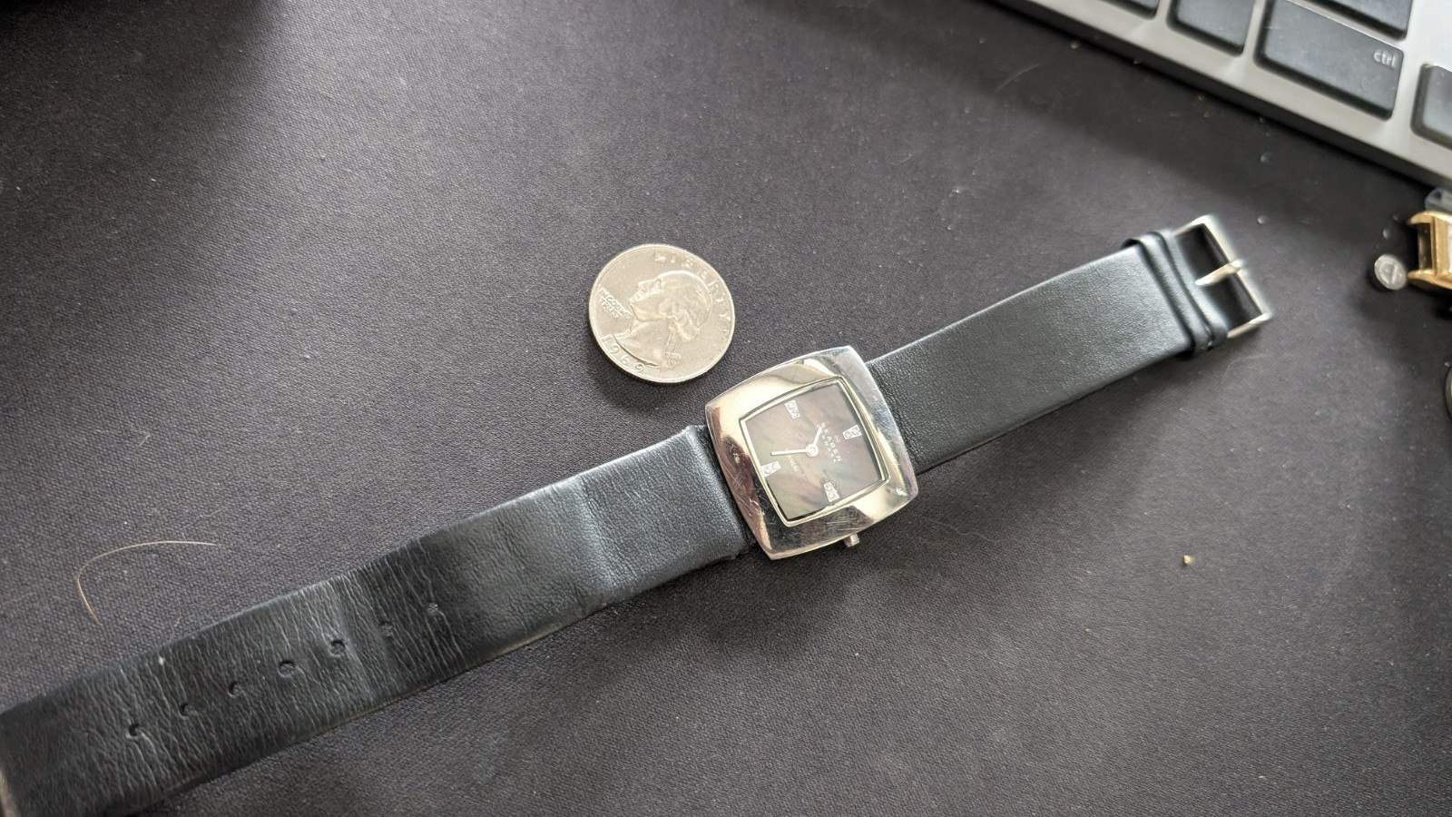 Skagen 570STLB Quartz Titanium Black MOP Leather Womens Watch