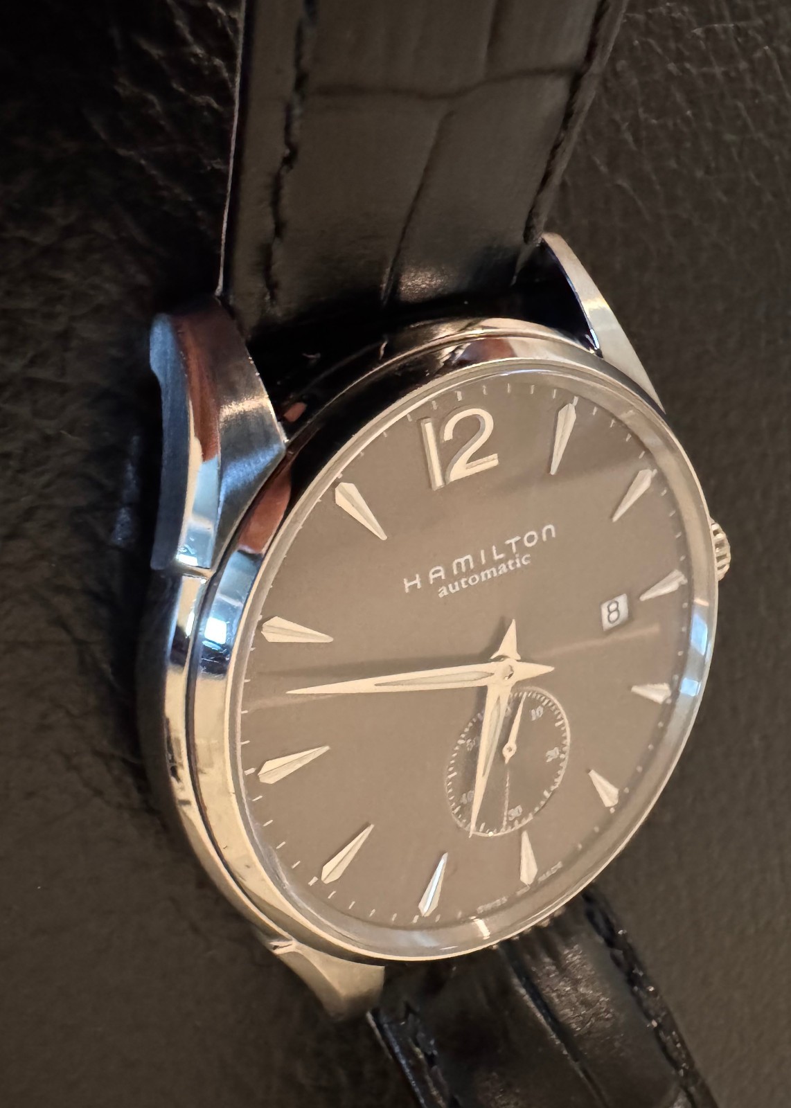 Hamilton Jazzmaster Small Second Automatic Black Strap Box and Papers H38655785