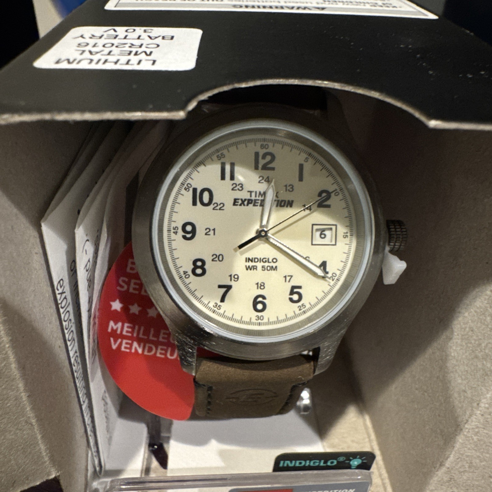 Timex Expedition 37mm Silver Brass Case and Brown Leather Band, Men’s Watch…