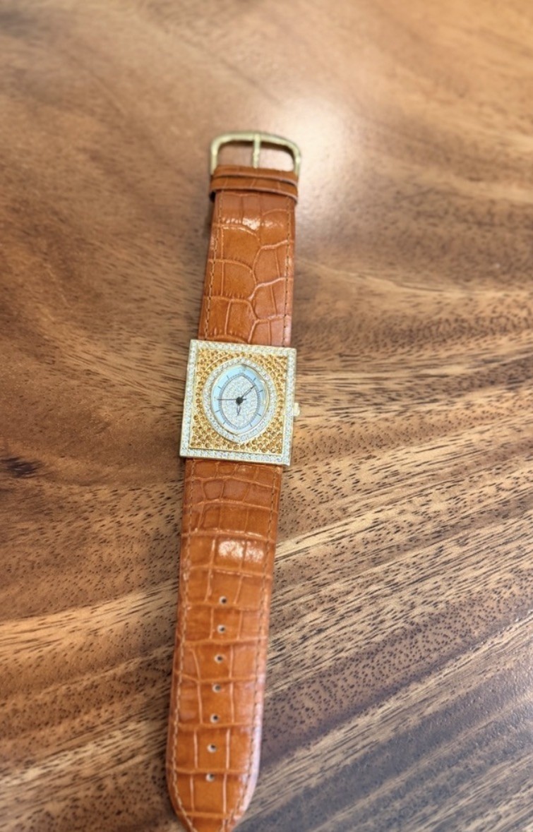 Adrienne Vittadini Crystal Lux Vintage Timepiece CrocEmbossed Leather Strap