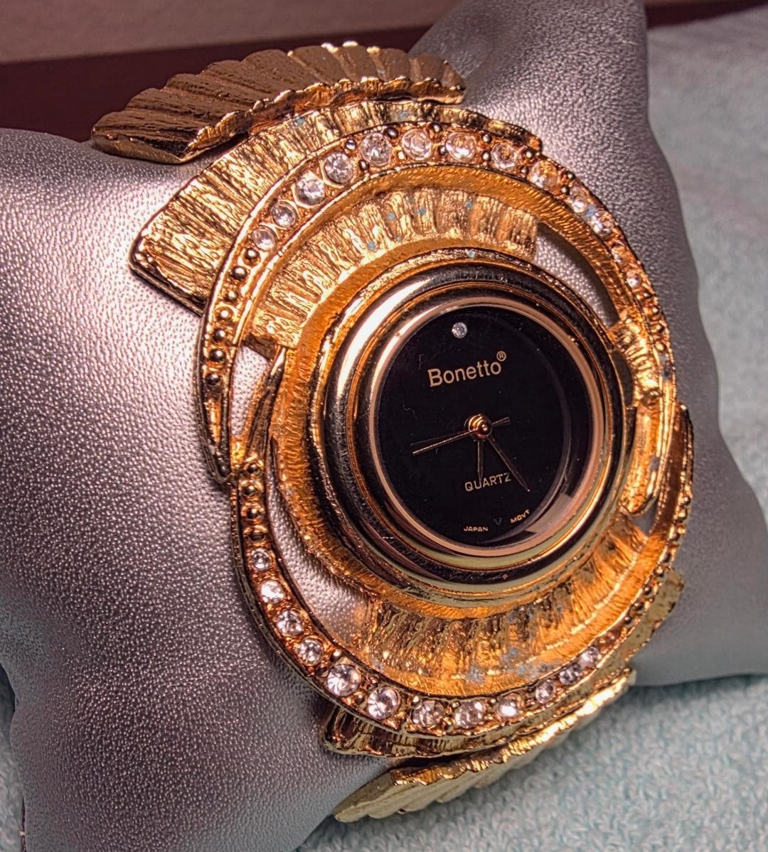 Bonetto Italian Statement Watch Postmodern Sculptural Petal-Spike Gold-Tone, Vtg