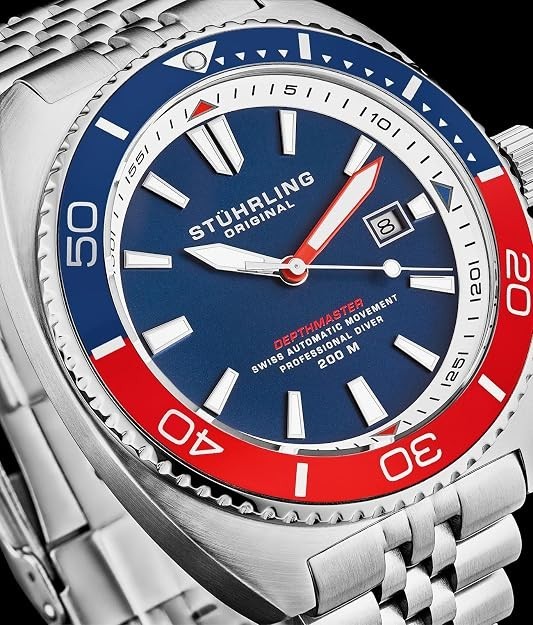 Stuhrling Depthmaster 1008 Swiss Automatic Diver Tonneau Shape Jubilee Bracelet
