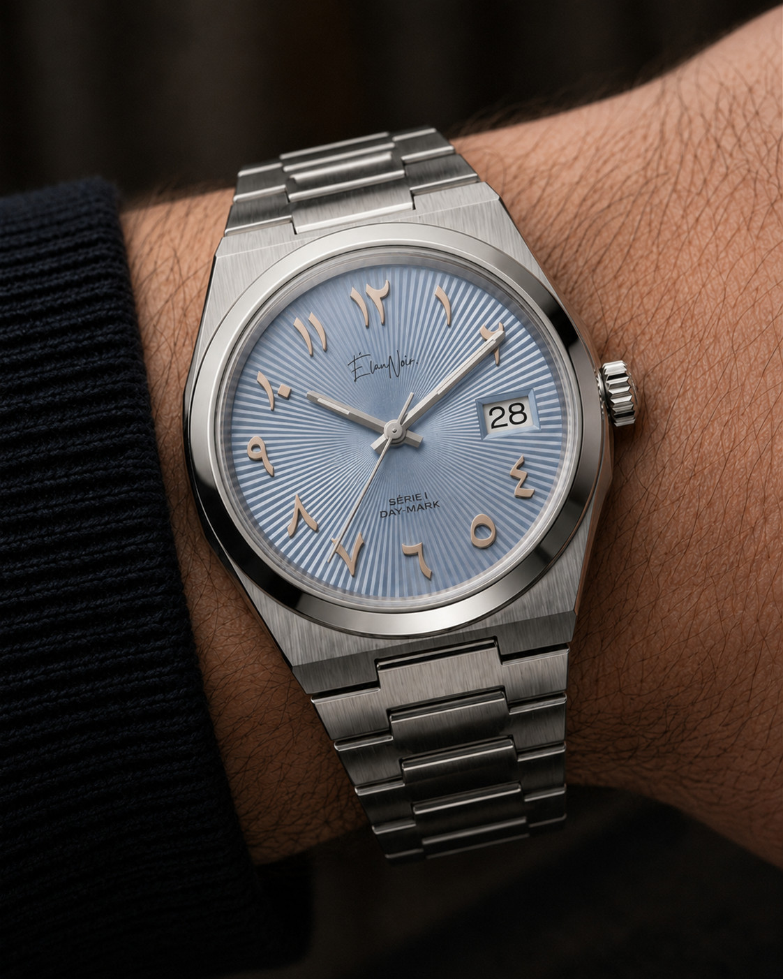 Élan Noir Série I Silver/Blue 36mm Automatic NH35 Sapphire Crystal Steel Watch