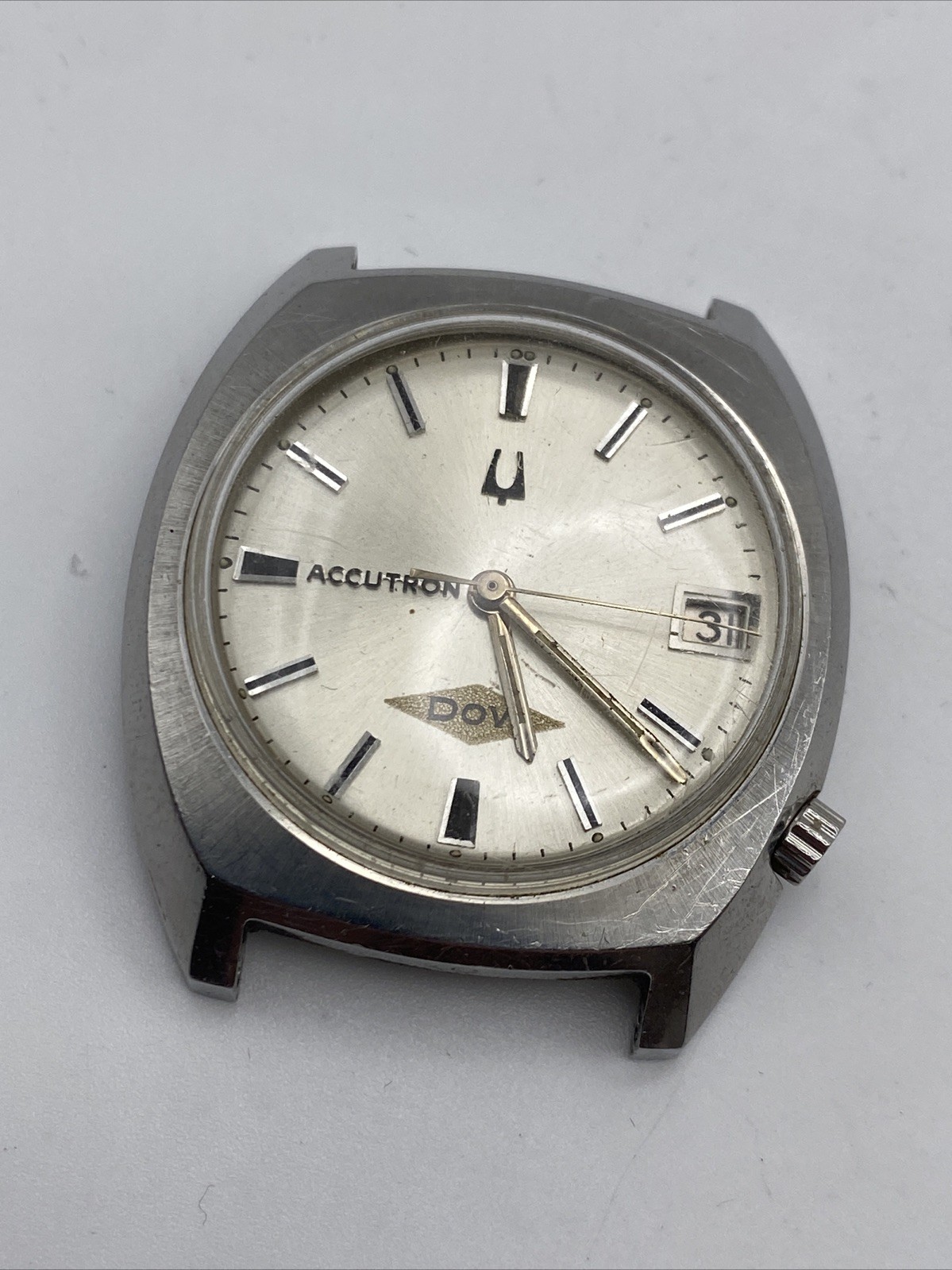 1972 N2 Bulova Accutron 33.5mm Steel Case DOW Chemicals Dial Parts/repair 2181