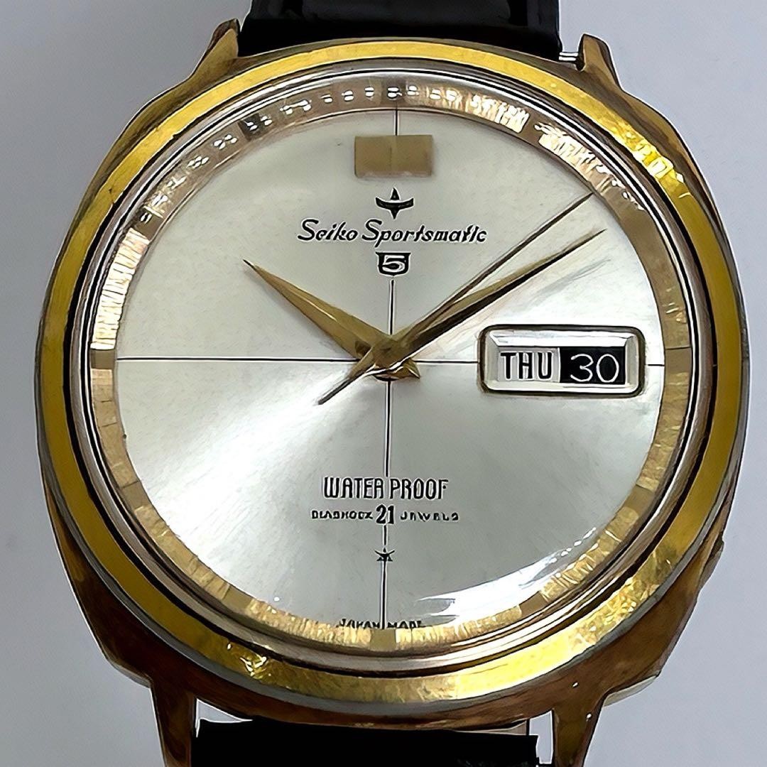 Seiko 5 J13081 Automatic Mens Watch 37mm 18cm Wrist Gold Dial Plated Day/Date