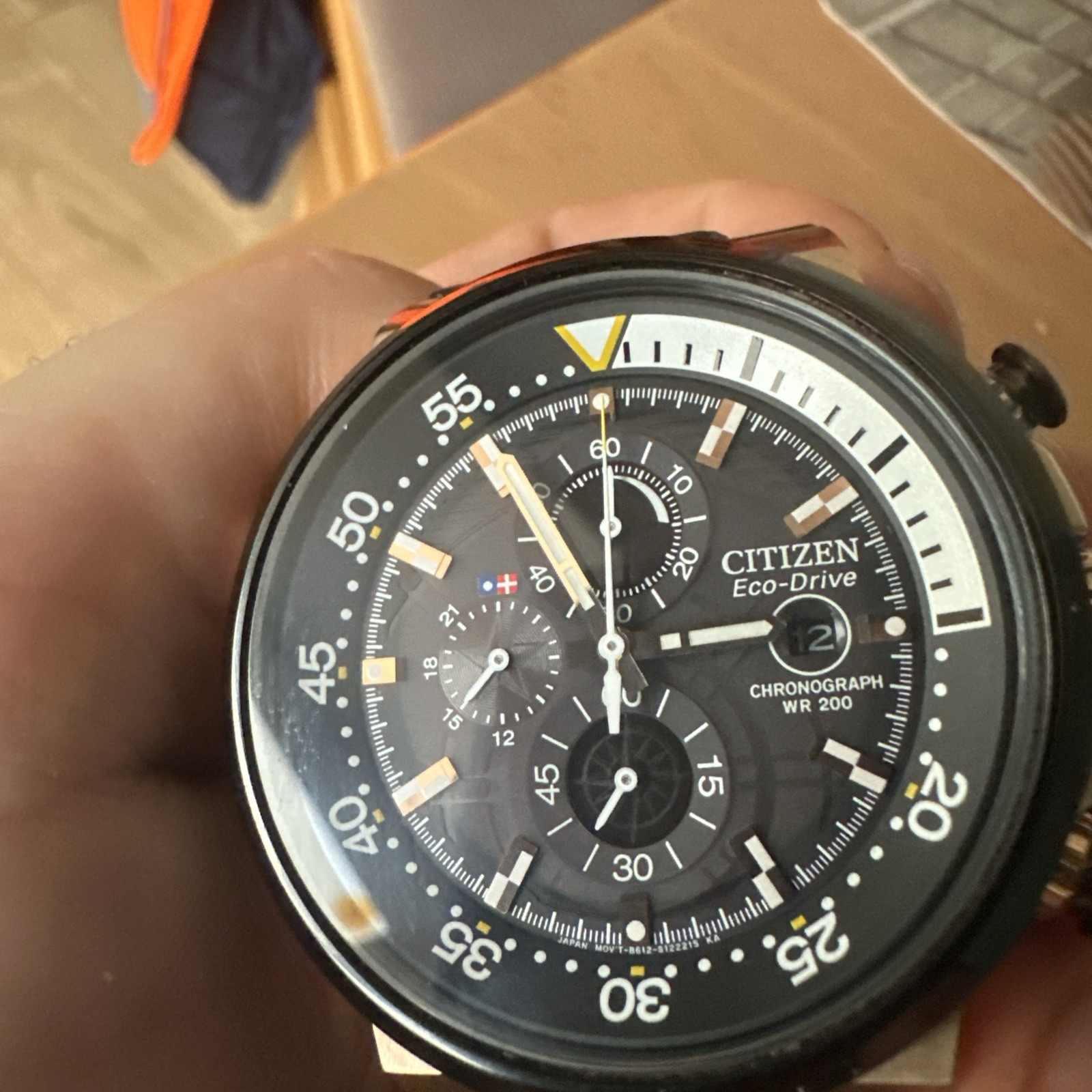 Citizen Eco Drive B612-SO84334 Endeavor Solar Chronograph Black Gold 46mm Watch