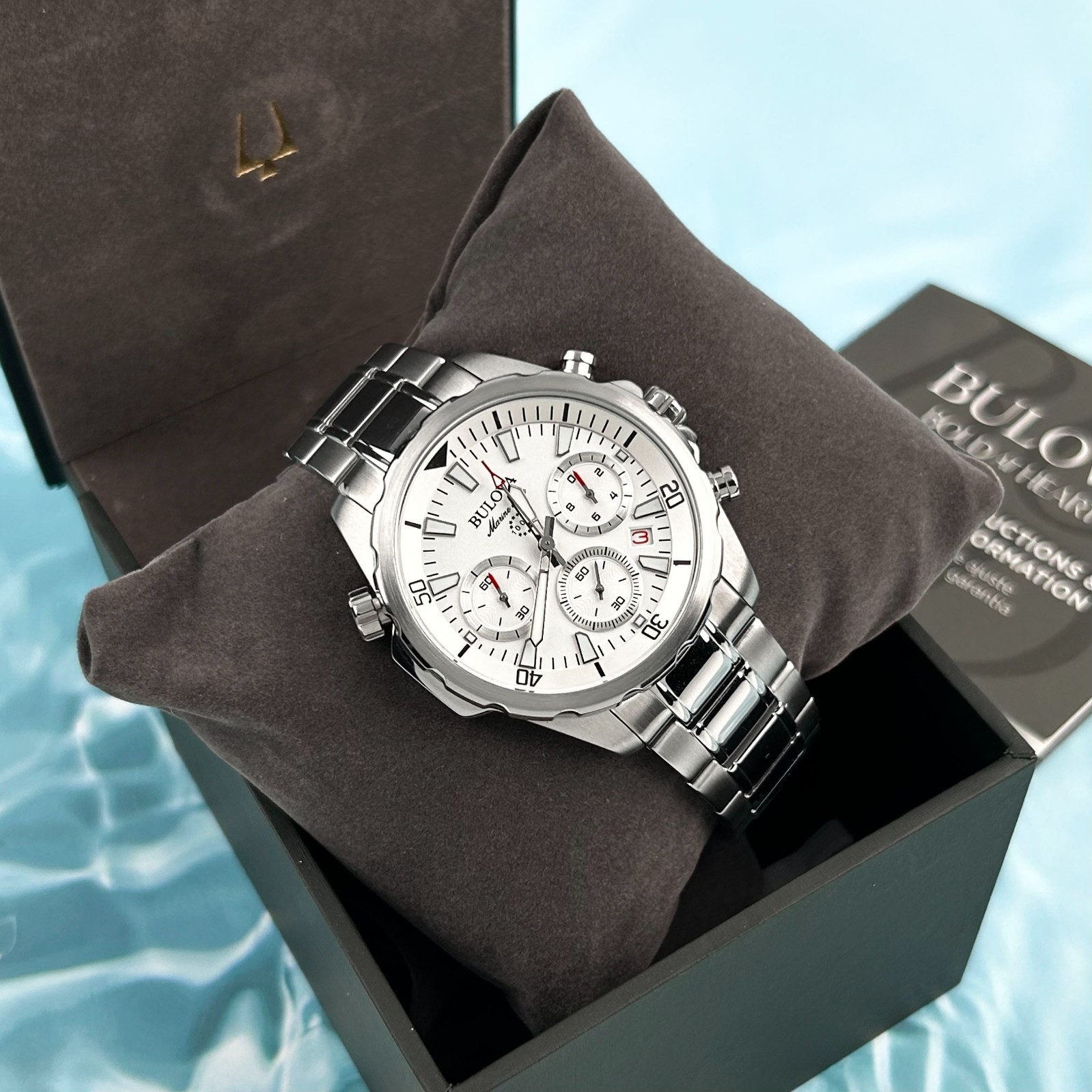 Bulova Marine Star 96B255 white Dial Chronograph Men’s Classic Quartz Watch 43M