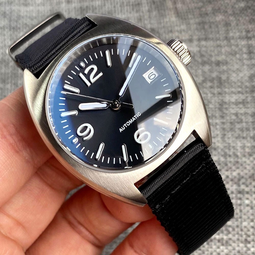 Automatic Military Watch Men Tandorio 36mm Black Dial Date Display Japan NH35A
