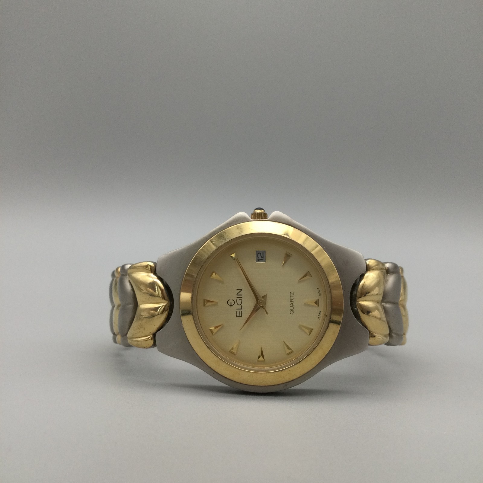 Elgin Mens Watch 36mm Champagne Dial Two Tone Steel FM885 New Battery 7.25″
