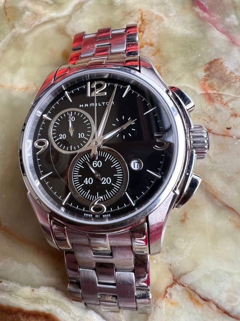 Hamilton QZ H326120 Jazzmaster Black Dial Chronograph Men’s Watch Japan USED