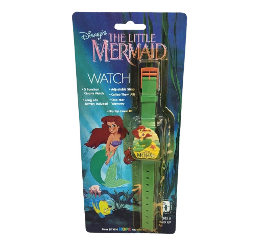 VINTAGE 1989 DISNEY THE LITTLE MERMAID ARIEL QUARTZ RUBBER WATCH FLIP TOP COVER