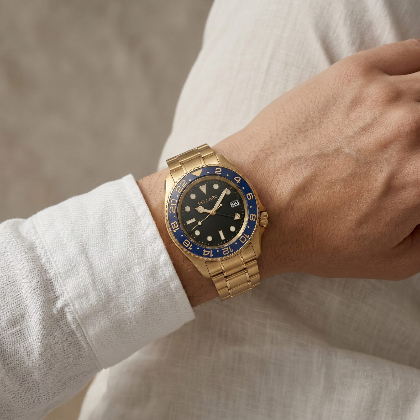 BELLARO GMT Style Watch – NH35 Automatic – Sapphire Crystal Black Dial