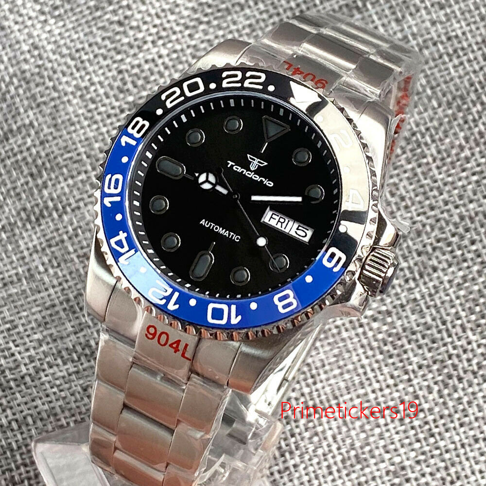 Tandorio NH36A Auto Date Weekday Automatic Men Watch Black Dial Sapphire Glass