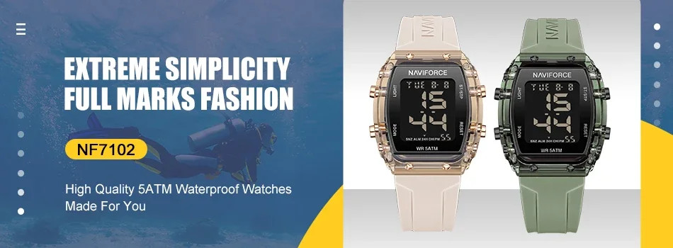 NAVIFORCE Digital Women Watch Waterproof Silicone Strap Time Date Alarm