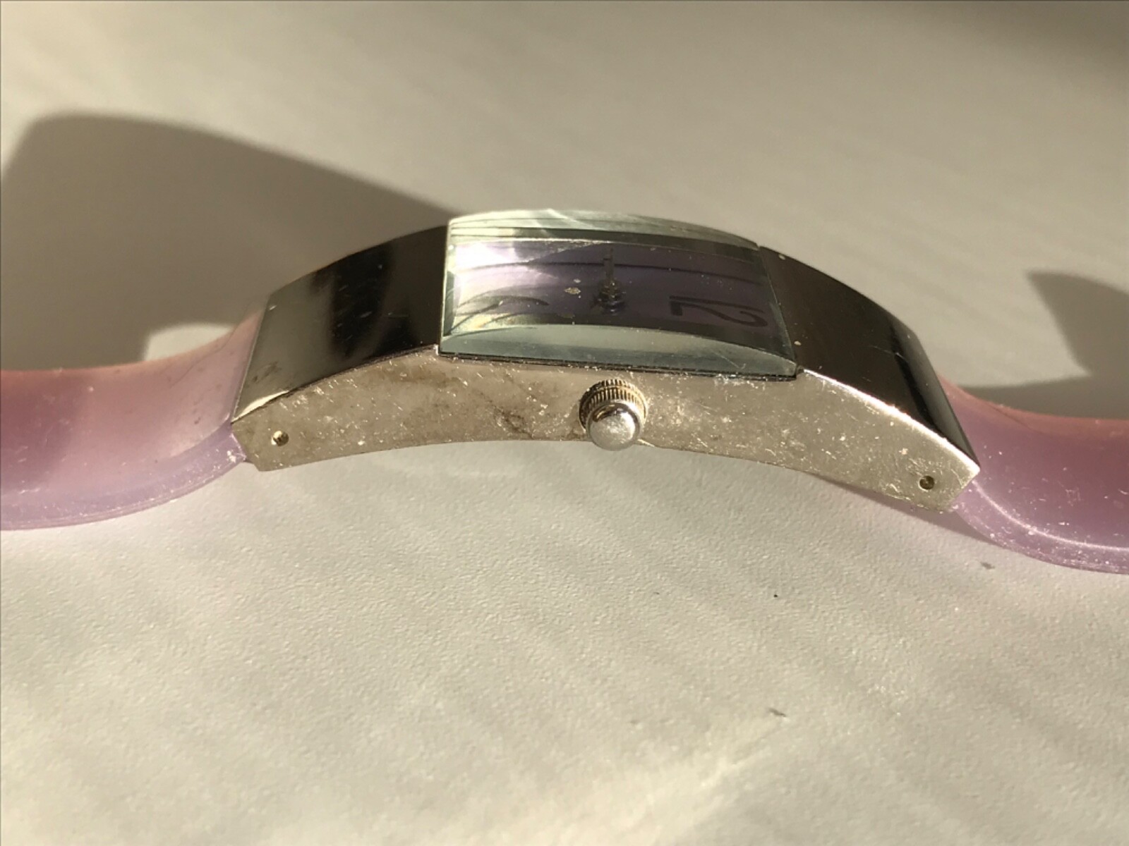 Vintage retro rectangle lilac, rubber Stainless steel watch