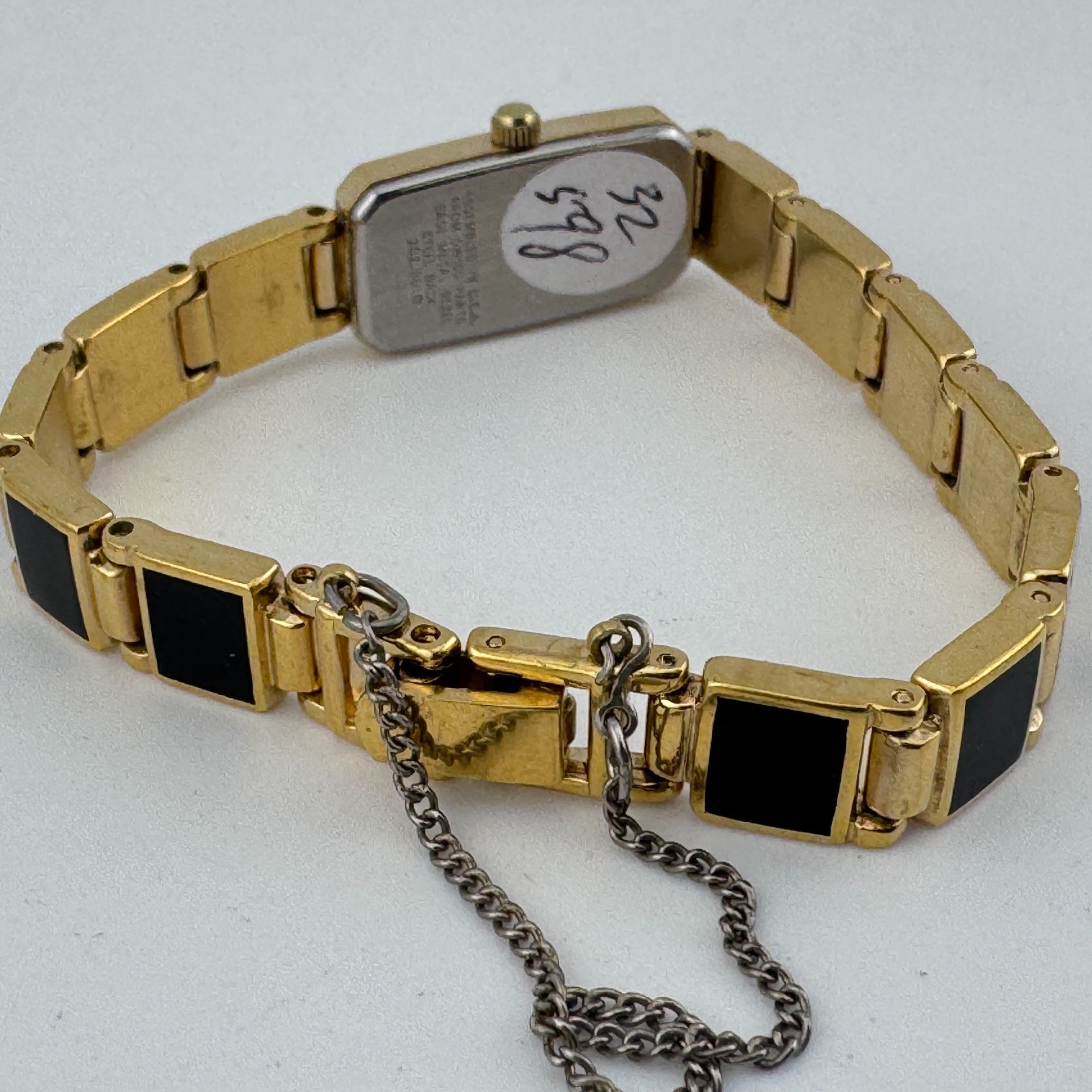 VTG Belair Quartz Watch Women Genuine Diamonds Gold Tone Black New Battery 6″