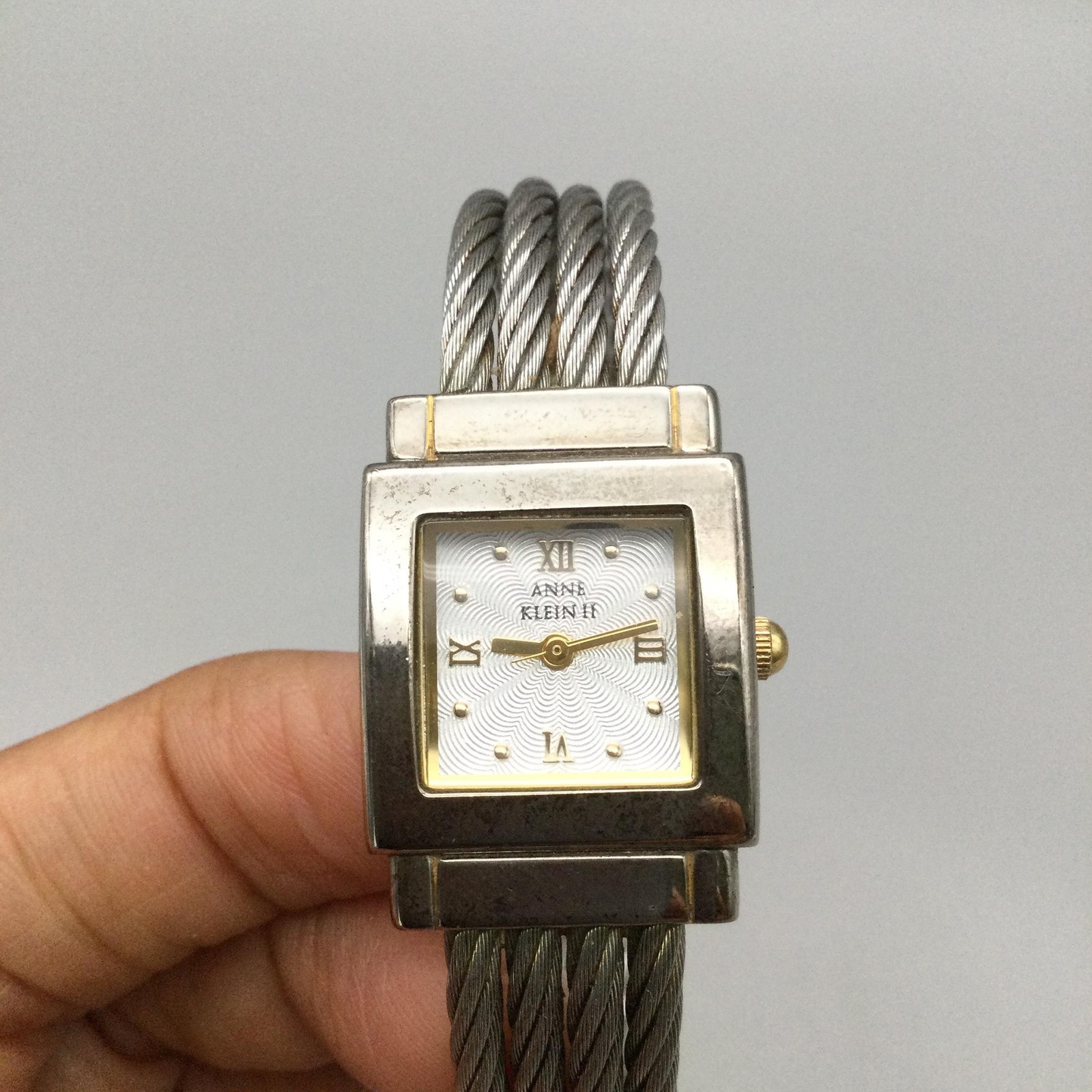Anne Klein II Watch Womens 21mm Two-Tone Square Hinged Cuff New Battery