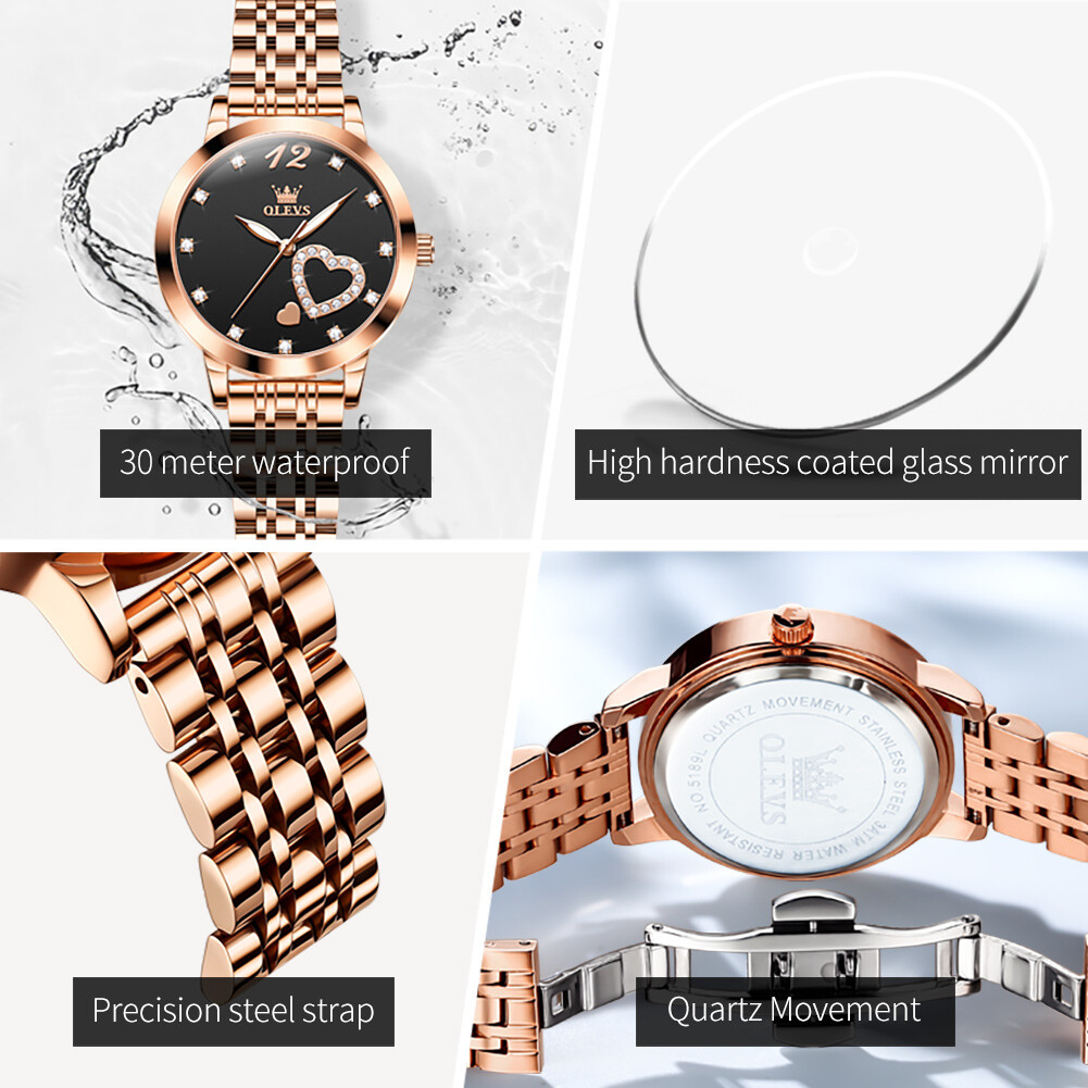 OLEVS Stainless Steel Waterproof Luminous Diamonds Dials Watch Quartz Women’s