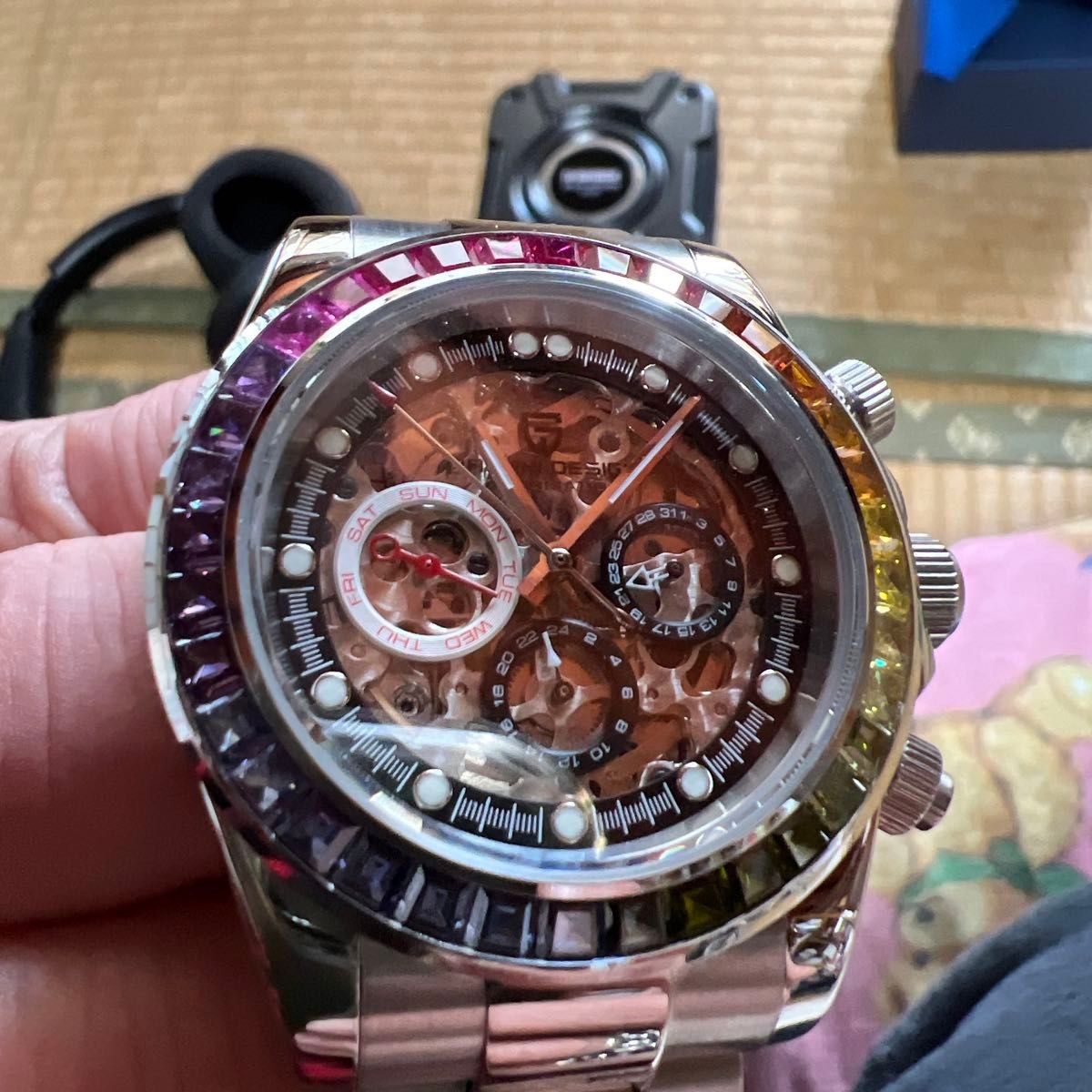 Skeleton Automatic Watch, Skeleton Dial, Date & Day Display From Japan