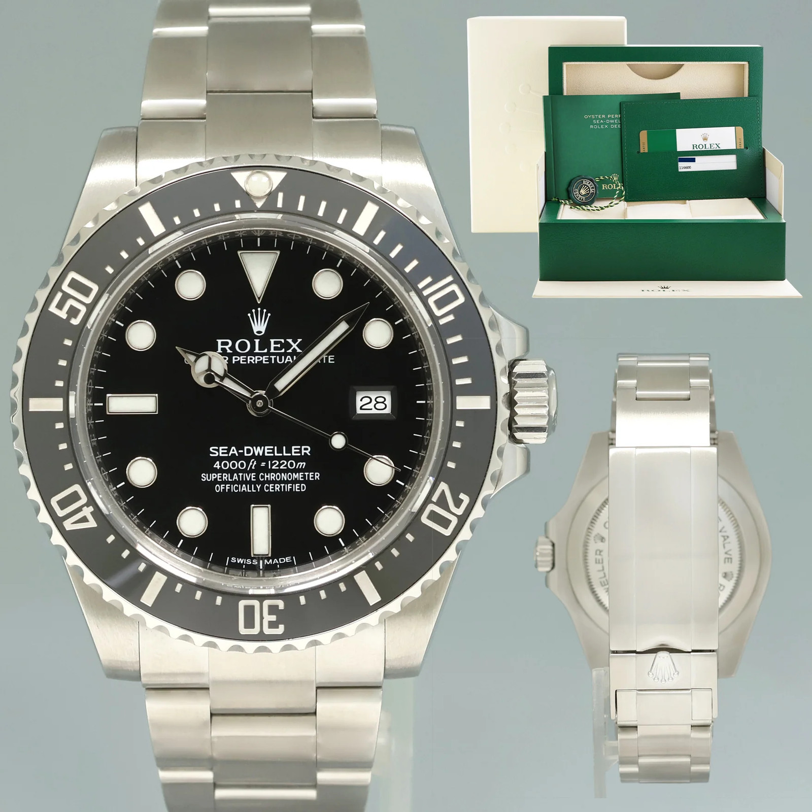 2017 MINT PAPERS Rolex Sea-Dweller 116600 Steel 40mm Black Ceramic Dive Watch
