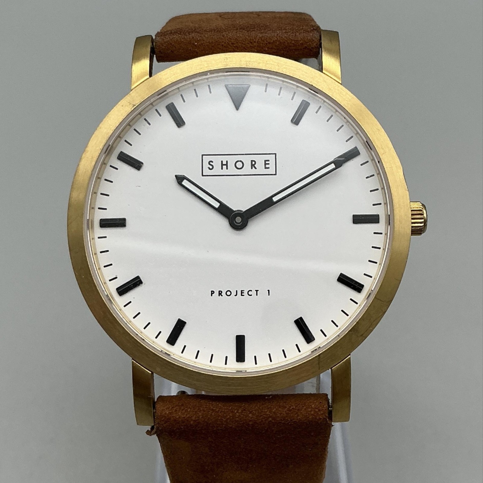 Shore Projects Portland Project 1 Mens Watch 39mm Gold Tone Leather New Battery